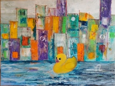 Quand le plastique est encore mignon Peinture intitulée "Quand le plastique…" par Nicole Bachelard, Œuvre d'art originale, Huile Monté sur Châssis en bois