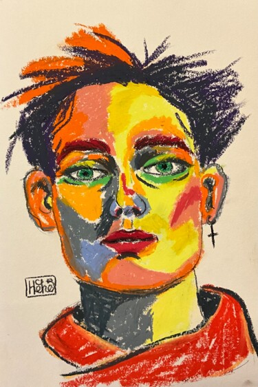 Lisa – Expressive Fauvist Portrait in Oil Pastel 제목이 "Lisa – Expressive F…"인 그림 Hanna Kochet로, 원작, 파스텔