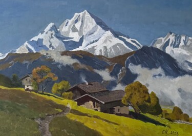 Schilderij getiteld "House in the mounta…" door Elena Krikunova, Origineel Kunstwerk, Olie