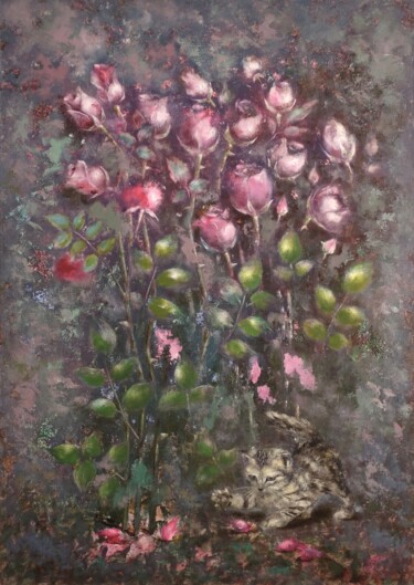 Painting titled "A walk in thegarden" by Svetlana Petruša, Original Artwork, Oil Mounted on Wood Stretcher frame