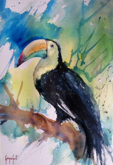 Painting titled "toucan 4" by Giorgio Gosti, Original Artwork, Watercolor