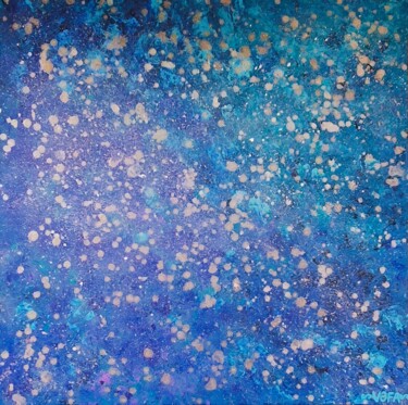 Blue Purple Nebula in Silver Starry Sky - Print Arte digitale intitolato "Blue Purple Nebula…" da Vafa Majidli, Opera d'arte originale, Pittura digitale
