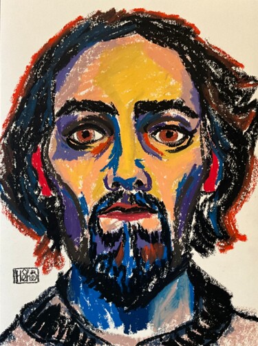 Ryazanov — Fauvist Portrait of a Bearded Man in Oil Pastel 图画 标题为“Ryazanov — Fauvist…” 由Hanna Kochet, 原创艺术品, 粉彩