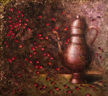 Pomegranate tea 绘画 标题为“Pomegranate tea” 由Svetlana Petruša, 原创艺术品, 油 安装在木质担架架上