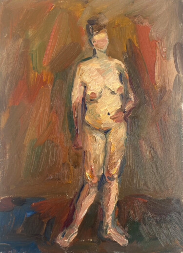 Female nude Painting titled "Female nude" by Marina Zubkova, Original Artwork, Oil Mounted on Cardboard