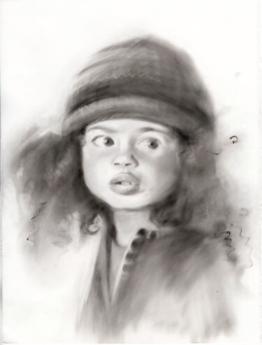 The portrait of girl. Schilderij getiteld "The portrait of gir…" door Alla Prisakar, Origineel Kunstwerk, Grafiet