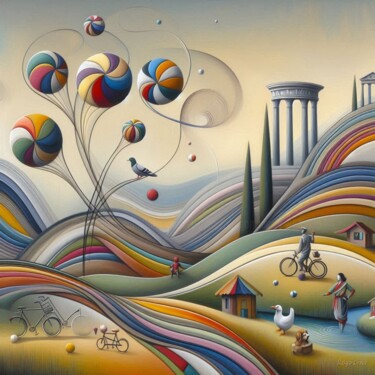 Digital Arts titled "Vida cotidiana en u…" by Rogo Lino, Original Artwork, AI generated image Mounted on artwork_cat.