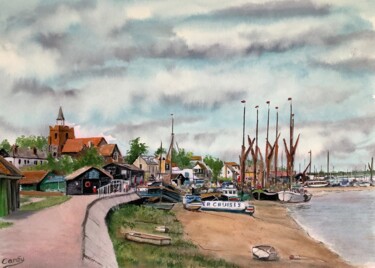 Maldon Harbour England, Low Tide. Pintura intitulada "Maldon Harbour Engl…" por Darrencareyart Darren Carey, Obras de arte originais, Aquarela Montado em Cart…