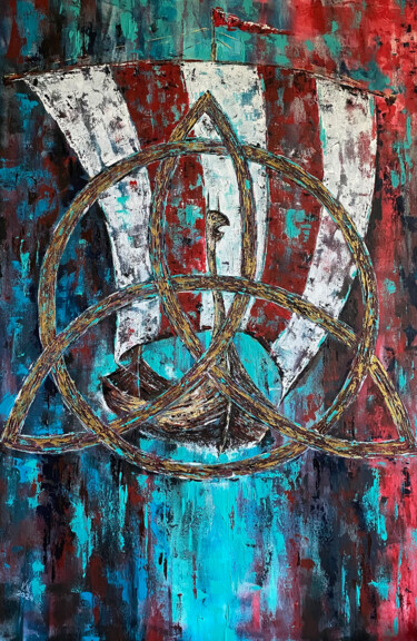 Viking Drakkar. Triquetra. Pittura intitolato "Viking Drakkar. Tri…" da Volodymyr Nezdiimynoha, Opera d'arte originale, Acrilico Montato su Telaio per…