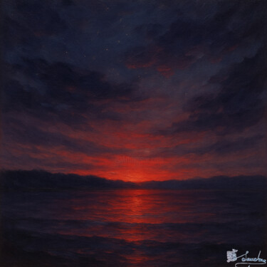 Painting titled "Ocaso Carmesí" by Elio Segundo Sanchez, Original Artwork, Oil