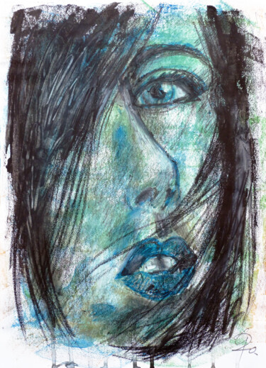 제목이 "Portrait blaugrün."인 그림 Götz Wiedenroth로, 원작, 밀랍