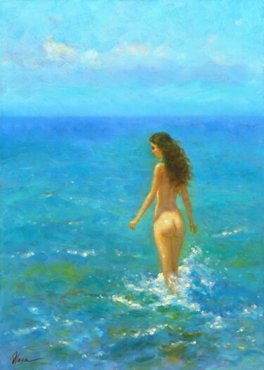 Bather Schilderij getiteld "Bather" door Dmitry Oleyn, Origineel Kunstwerk, Olie Gemonteerd op Frame voor houten brancard