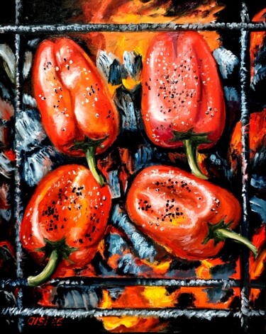 Blazing Peppers, Fiery Delight, Ashes and Peppers 绘画 标题为“Blazing Peppers, Fi…” 由Larisa Sidorova (Alsi), 原创艺术品, 油 安装在木质担架架上