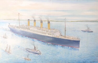 The Titanic departing Southampton, April 10th 1912 "The Titanic departi…" başlıklı Tablo Michael Browne tarafından, Orijinal sanat, Suluboya