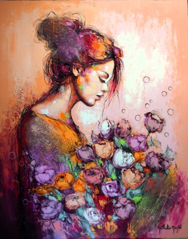 "Murmures floraux" başlıklı Tablo Nathalie Montel tarafından, Orijinal sanat, Akrilik Ahşap Sedye çerçevesi üzerine monte ed…