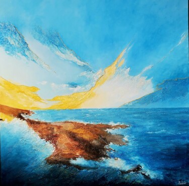 Painting titled ""Éclats d’horizon"" by Mariame Larour, Original Artwork, Acrylic Mounted on Wood Stretcher frame