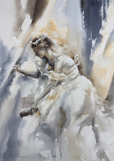 Schilderij getiteld "“Ballerina #39”" door Oxana Luky, Origineel Kunstwerk, Aquarel