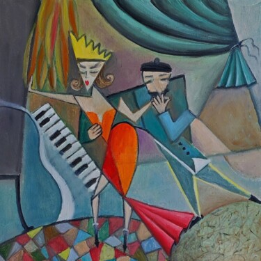 Painting titled "cubism Oil painting…" by Julia Ozerova, Original Artwork, Oil Mounted on Wood Stretcher frame