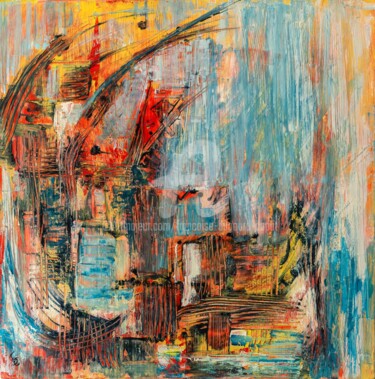 Schilderij getiteld "Oppidum" door Françoise Dugourd-Caput, Origineel Kunstwerk, pigmenten Gemonteerd op Frame voor houten b…