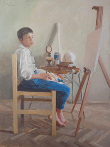 Boy infront a tripod "Boy infront a tripod" başlıklı Tablo Radosveta Zhelyazkova tarafından, Orijinal sanat, Petrol
