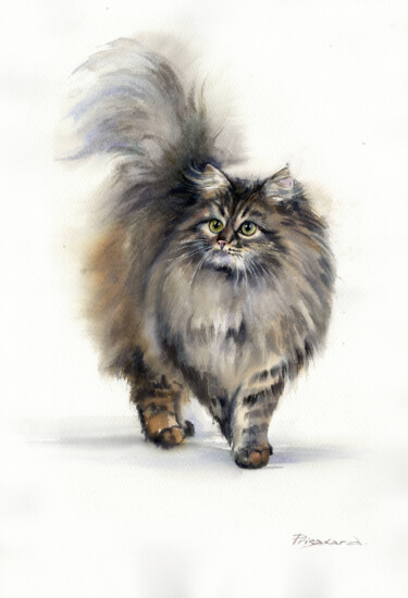 Painting titled "The pretty kitty." by Alla Prisakar, Original Artwork, Watercolor