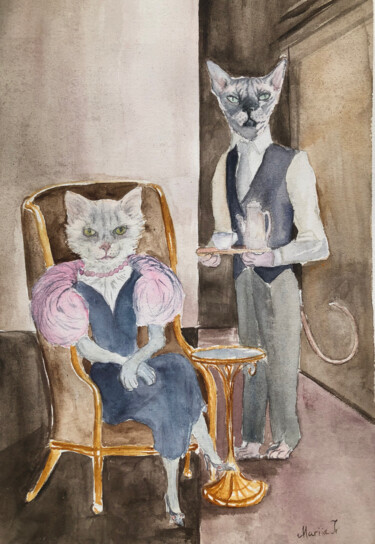 Espresso macchiato, per favore Pittura intitolato "Espresso macchiato,…" da Mariia Ivanova, Opera d'arte originale, Acquarello