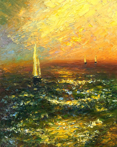 Schilderij getiteld "Sea 039" door Dmitry Oleyn, Origineel Kunstwerk, Olie Gemonteerd op Frame voor houten brancard