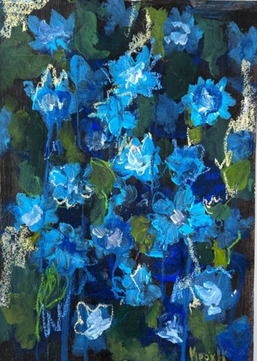 Painting titled "Forget-me-nots" by Anastasiya Krokhmal ( Art Kroha), Original Artwork, Oil