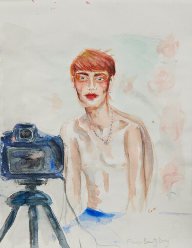Dessin intitulée "Flower Beauty Boy" par Corinthia Dream, Œuvre d'art originale, Aquarelle