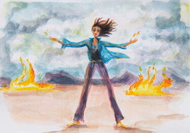 Dessin intitulée "Réveiller les sorci…" par Corinthia Dream, Œuvre d'art originale, Aquarelle