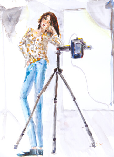 Dessin intitulée "Waiting for my mode…" par Corinthia Dream, Œuvre d'art originale, Aquarelle