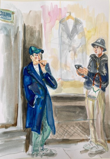 Dessin intitulée "Rue de Poitou, Pari…" par Corinthia Dream, Œuvre d'art originale, Aquarelle