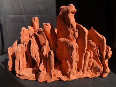 Sculpture intitulée "les failles rouges" par Dominique Ganiage, Œuvre d'art originale, Argile