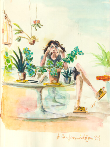 Dessin intitulée "Regarder pousser le…" par Corinthia Dream, Œuvre d'art originale, Aquarelle