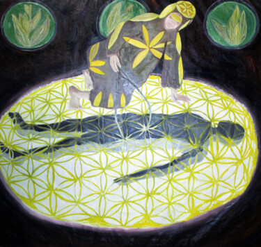 Painting titled "Fleur de vie " by Alice Goudon, Original Artwork, Fabric