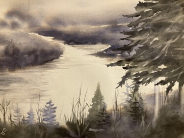 "Soirée d'hiver" başlıklı Resim Mireille Bridier tarafından, Orijinal sanat, Suluboya