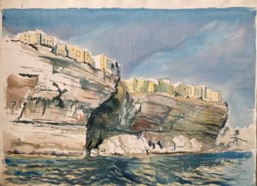 Desenho intitulada "LES FALAISES DE BON…" por Jean Retif, Obras de arte originais, Aquarela