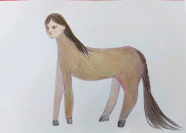 Dessin intitulée "autoportrait en cen…" par Sharon Alfassi, Œuvre d'art originale, Crayon