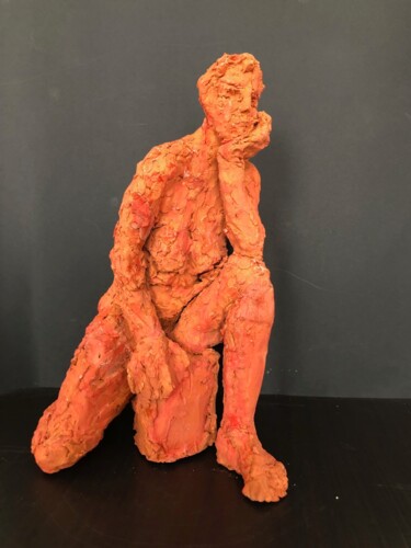Sculpture intitulée "La dame rouge" par Dominique Ganiage, Œuvre d'art originale, Argile