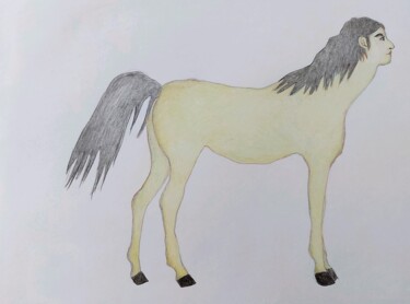 Dessin intitulée "autoportrait en cen…" par Sharon Alfassi, Œuvre d'art originale, Crayon