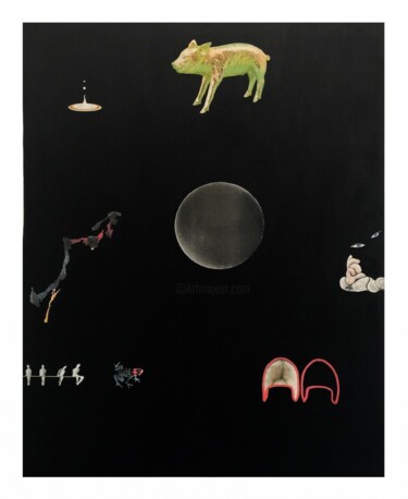Drawing titled "Cochon d'or" by Anne  Deleporte, Original Artwork, Paper