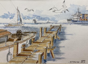 Peinture intitulée "Attente " par Philippe Brunet, Œuvre d'art originale, Aquarelle