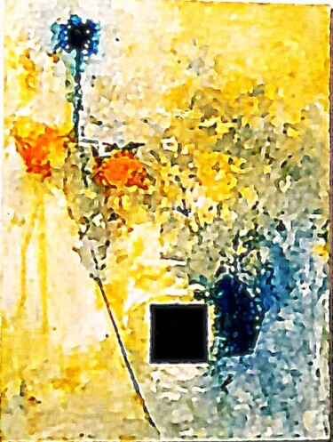 Schilderij getiteld "Flores" door Galvão, Origineel Kunstwerk, pigmenten Gemonteerd op Frame voor houten brancard