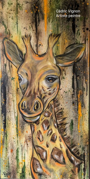绘画 标题为“Peinture girafe gir…” 由Cédric Vignon, 原创艺术品, 丙烯 安装在木质担架架上