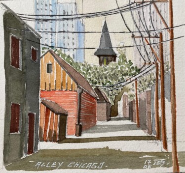 Peinture intitulée "Ruelle Chicago " par Philippe Brunet, Œuvre d'art originale, Aquarelle