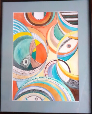 Peinture intitulée "géométrie en couleur" par Garonne Garonne, Œuvre d'art originale, Aquarelle