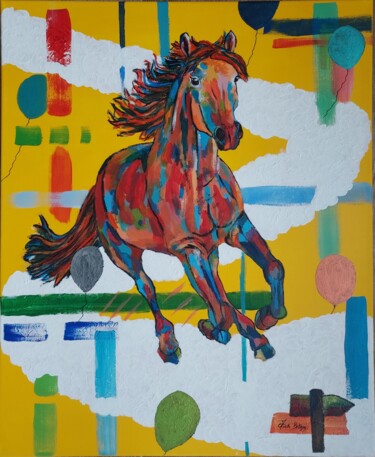 Картина под названием "Le cheval qui coura…" - Axelle Biltgen, Подлинное произведение искусства, Акрил