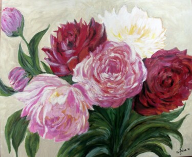 Schilderij getiteld "Pivoines" door Véronique Aufrere, Origineel Kunstwerk, Olie