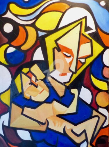 Painting titled "Amour" by Esdez, Original Artwork, Fabric