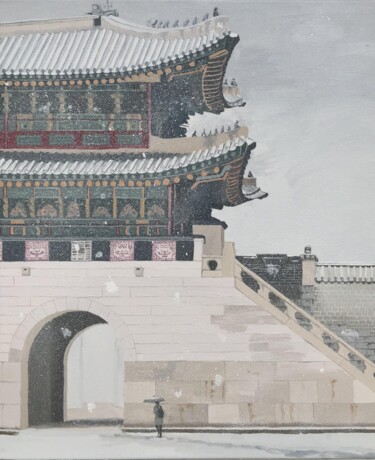 Картина под названием "Gyeongbokgung" - Sophie Cousineau, Подлинное произведение искусства, Масло Установлен на Деревянная р…